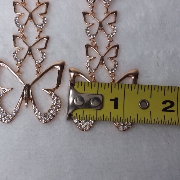 Dangle Pierce Earrings Gold Tone Butterflies Clear Rhinestones Coco Skye - Picture 4 of 6